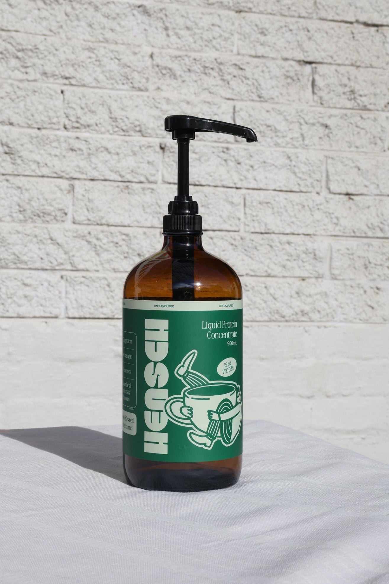 A 480mL Hensch bottle with the pump fitted